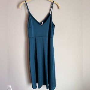 Daily Practice Women's Satin Midi Slip Dress with Pockets in Teal Size XS Party